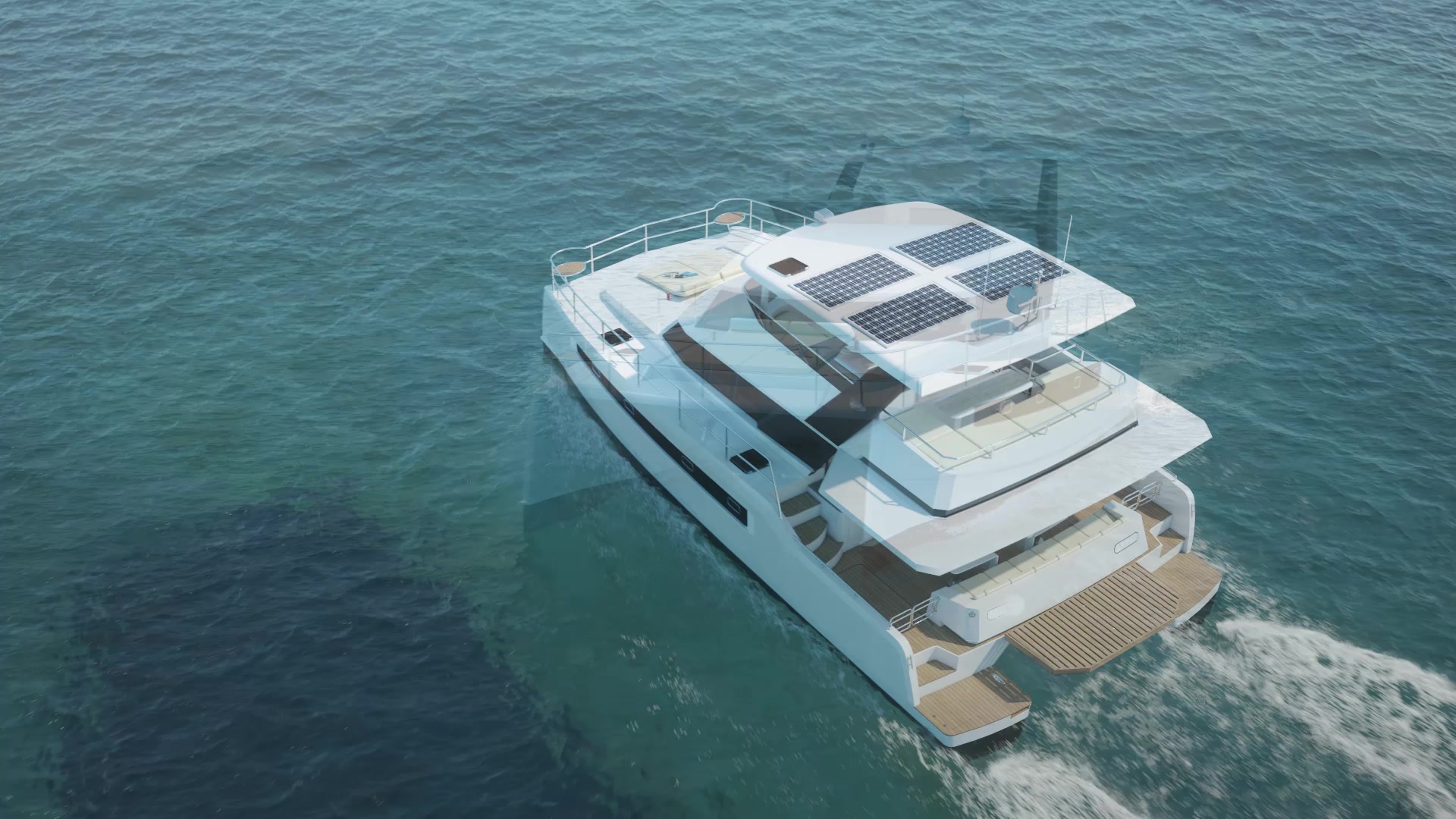 Cora 48 catamaran: hero aerial from produced film
